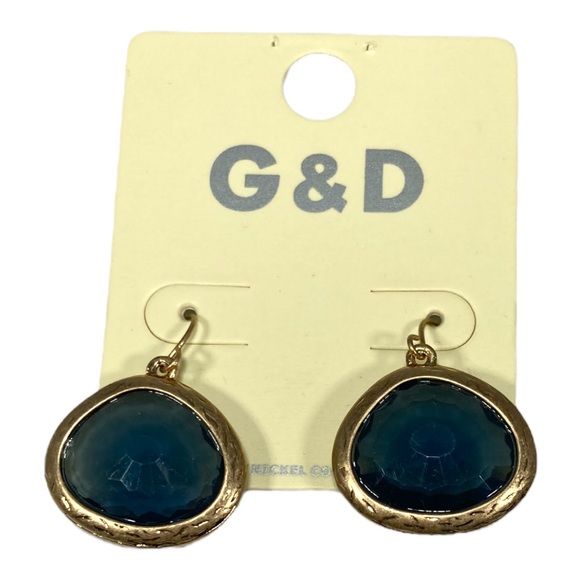 Gold Teardrop Dangle Earrings with Navy Blue - Picture 4 of 4